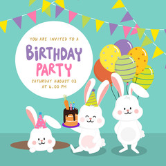 Obraz na płótnie Canvas Happy Birthday greeting card with cute rabbit