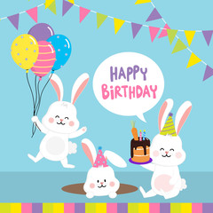 Happy Birthday greeting card with cute rabbit