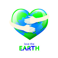 Hug the globe heart shape. Happy Earth day concept, World Environment Day icon design of poster, card and banner. Illustration isolated on white background.