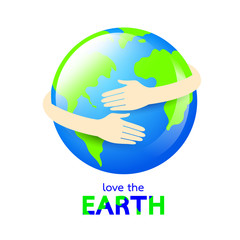 Hug the globe. Happy Earth day concept, World Environment Day icon design of poster, card and banner. Illustration isolated on white background.
