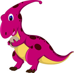 cute dinosaur cartoon walking bring egg with laughing