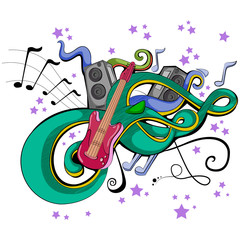 Abstract swirly musical background with Guitar music instrument