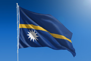 Nauru flag in front of a blue sky