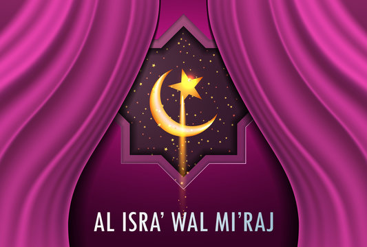 Isra miraj backgroud design. Al-Isra wal Mi'raj Prophet Muhammad Vector Illustration. Suitable for greeting card, poster and banner.