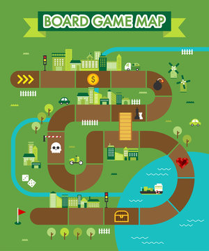 board game map vector flat design illustration set 