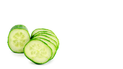 appetizing green cucumber isolated on a white background, health food. copy space, template.