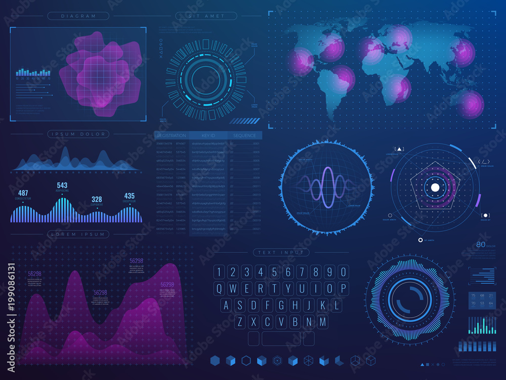 Poster futuristic hud interface. science future tech vector ui with infographic elements