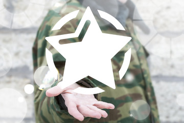 Star Award Military Medal Honor Quality Professional Army Reward. Soldier offer star icon on a...
