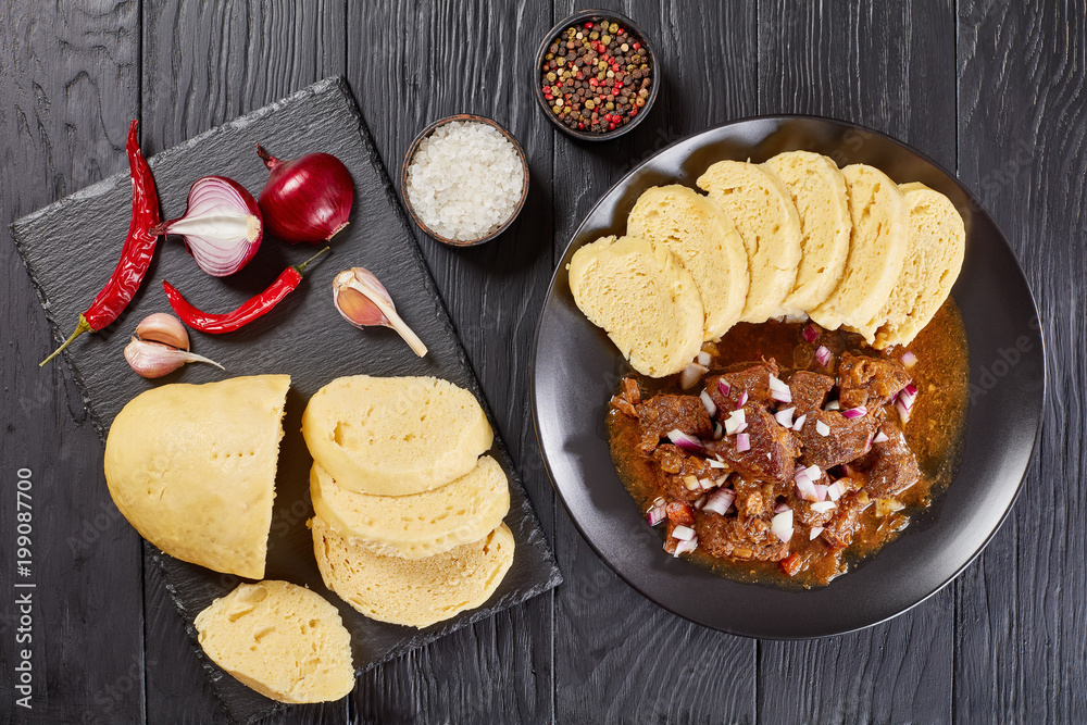 Wall mural czech beef goulash served on plate