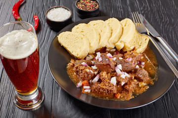 hot Czech beef goulash with knodels