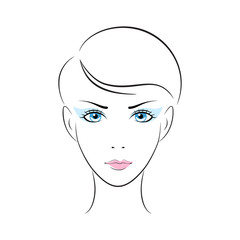 Girl head illustration. Eye, ear, hair lips neck Vector eps 10