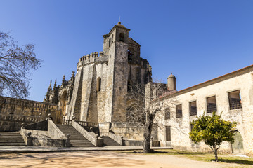 Fototapeta na wymiar Convent of Christ, Tomar, Portugal. Full view of the church, constructed by the Knights Templar. A World Heritage Site since 1983