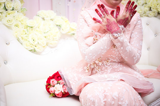 Malay Wedding bride during the marriage ceremony. Selective Focus. Tones Image.