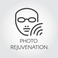 Photo rejuvenation line icon. Abstract human portrait. Cosmetology, skincare, healthcare treatment concept. Contour of face. Graphic outline label. Vector illustration