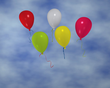 bunte Luftballons im Wolkenhimmel. 3d render