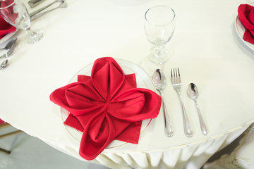 Table set for an event party or wedding reception. Wedding Decorations. Selective focus.