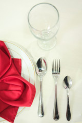 Table set for an event party or wedding reception. Wedding Decorations. Selective focus.