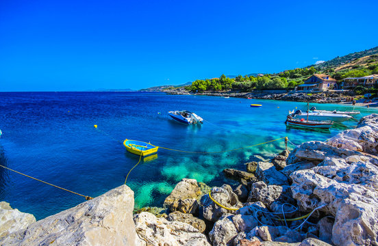 Fishing boats at the coast of Zakynthos, Greece
