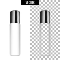 3d white realistic cosmetic package icon empty tubes on transparent background vector illustration. Realistic white plastic bottle for cream liquid soap with a pump.