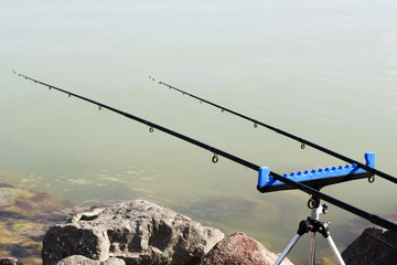 Fishing rods at Lake Balaton, Hungary