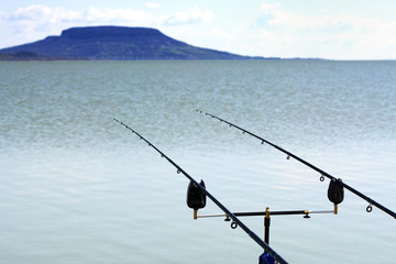Fishing rods at Lake Balaton, Hungary