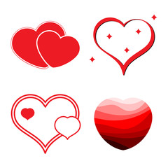 Set of four red hearts. Romantic love symbol of valentine day. Vector illustration

