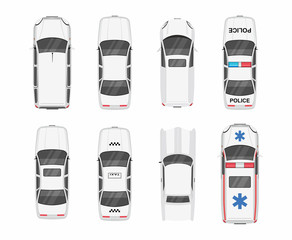 White Different Cars. Top View