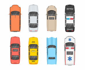 Colorful Different Cars. Top View