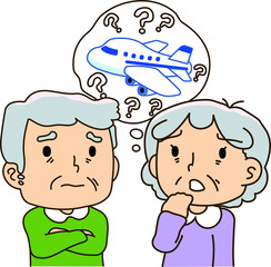 Obraz premium The elderly couple, aircraft, travel, anxiety