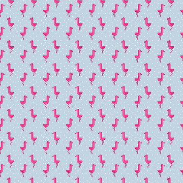 Tropical seamless pattern with pink flamingos. Design for fabric, wallpaper, textile and decor.