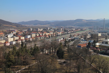 View from Trenčín castle to railway station of Trenčín, Slovakia