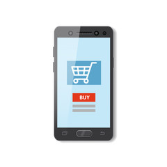 Mobile shopping e-commerce online supermarket store cartoon concept vector and electronic business, sales. Illustration, isolated