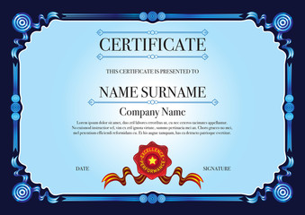 Dark Blue Ribbon style border for certificate with Red Stamp