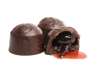 cherry in chocolate isolated
