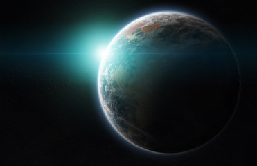 Naklejka premium Distant planet system in space with exoplanets 3D rendering elements of this image furnished by NASA