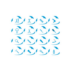 Barber beauty salon accessories. Flat set icon vector illustration.