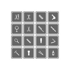 Fototapeta premium Barber beauty salon accessories. Flat set icon vector illustration.
