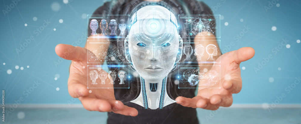Fototapete businessman using digital artificial intelligence interface 3d rendering