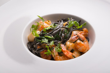 Black spaghetti with shrimps