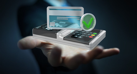 Businessman using contactless terminal payment 3D rendering