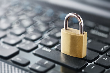 Padlock on computer keyboard. Network Security, data security and antivirus protection PC.