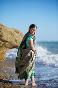 Little baby girl in traditional Indian Sari