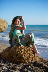 Little baby girl in traditional Indian Sari