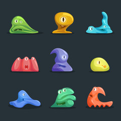 Different Types Cute Jelly Monsters Characters Set. Vector
