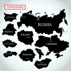 Obraz premium Vector maps of Eastern Europe with capitals on a light gray background