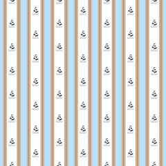 Stripe nautical blue brown with boat pattern. A vintage, modern, and flexible pattern for brand who has mature and fun style. Repeated pattern. Happy, classic, and nautical mood.