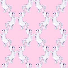 Obraz na płótnie Canvas Seamless pattern with cartoon white rabbits