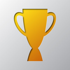 Paper art of the yellow trophy Cup. Vector illustration.