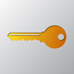 Paper art of the yellow key icon. Vector illustration.