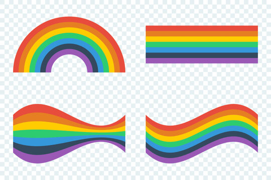 Set of color Rainbows on transparent background